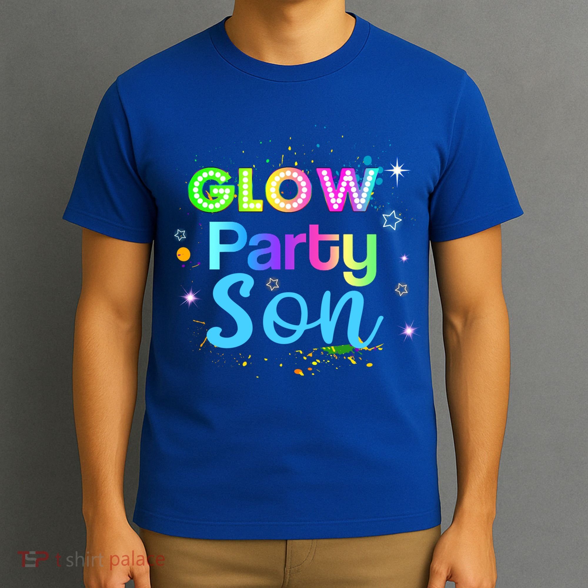 Glow Party Squad Son Paint Splatter Glow Party Matching Funny Gift T-Shirt