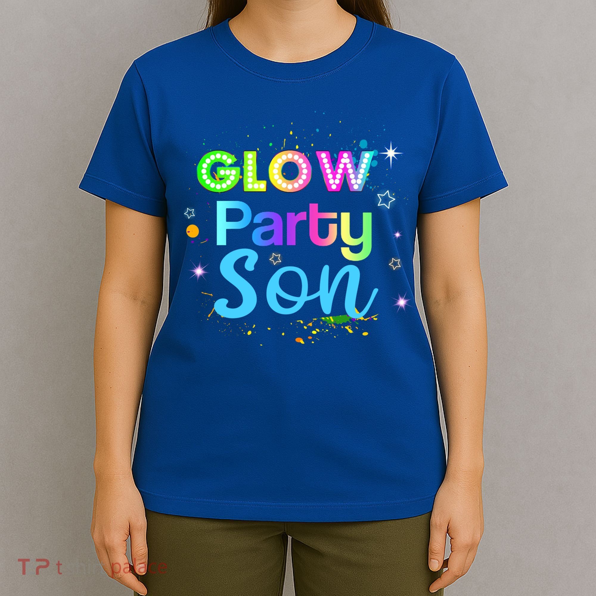 Glow Party Squad Son Paint Splatter Glow Party Matching Funny Gift T-Shirt