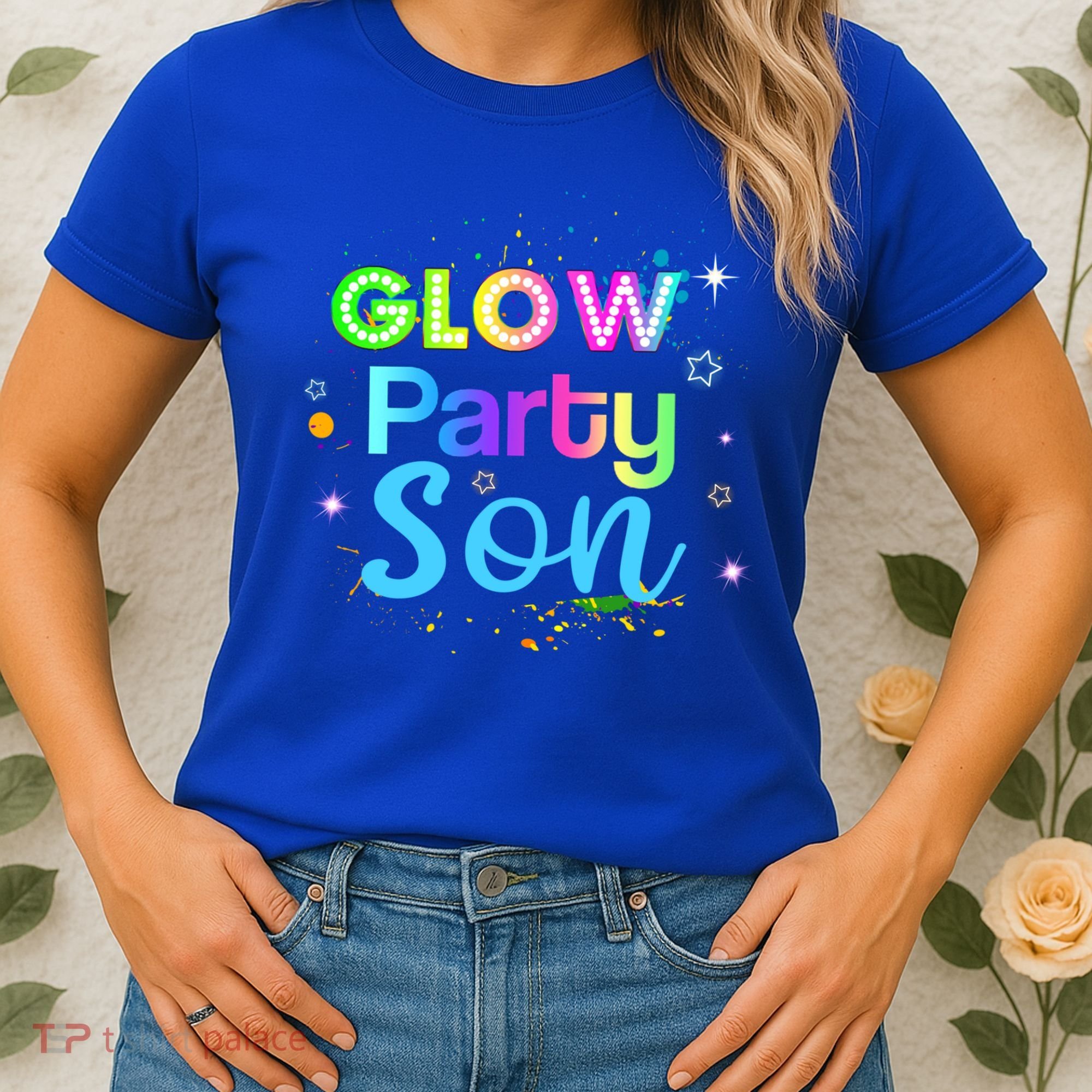 Glow Party Squad Son Paint Splatter Glow Party Matching Funny Gift Women's T-Shirt