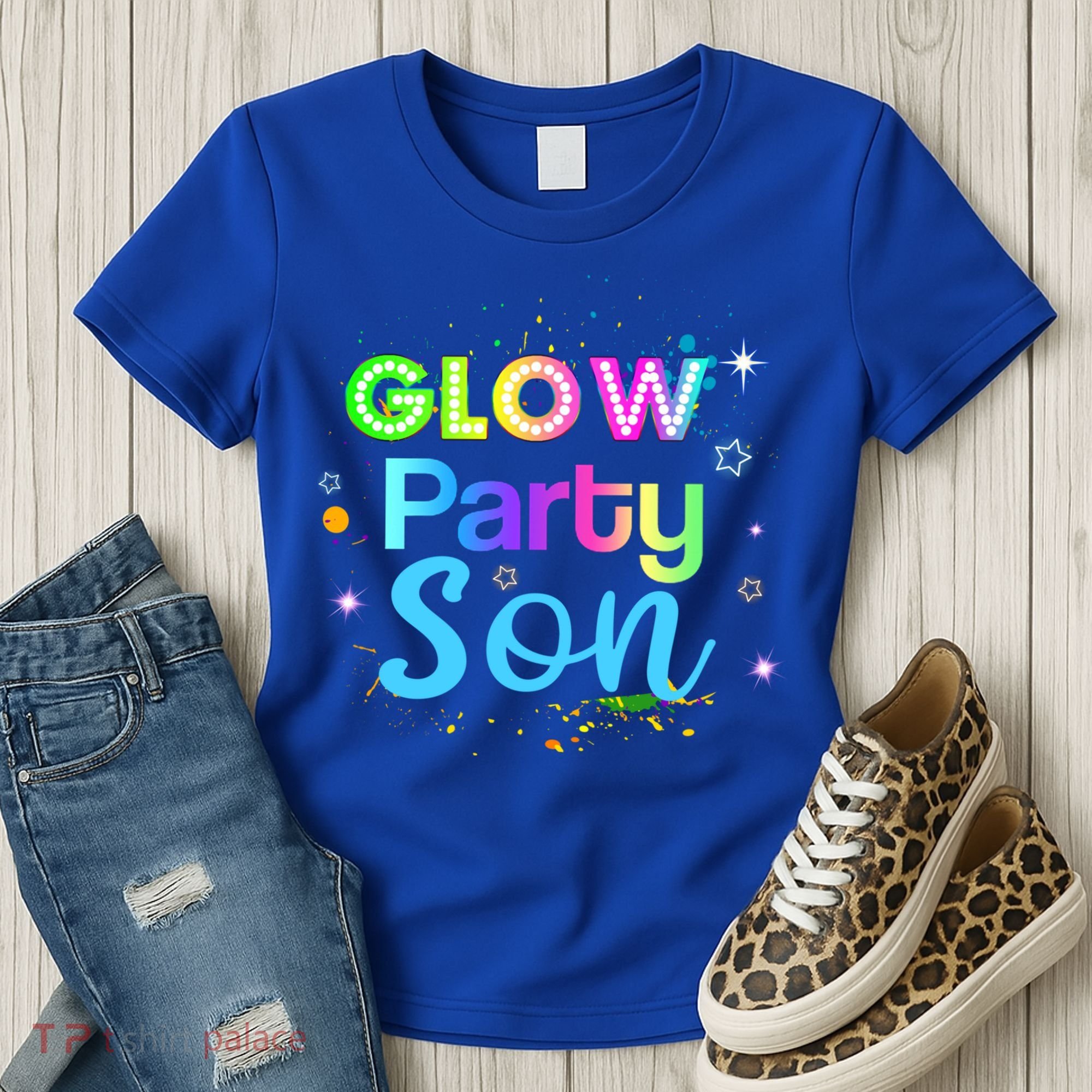 Glow Party Squad Son Paint Splatter Glow Party Matching Funny Gift Women's T-Shirt