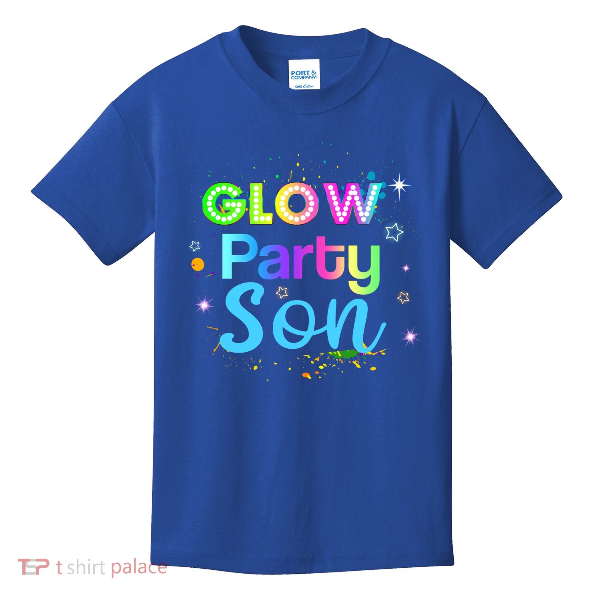 Glow Party Squad Son Paint Splatter Glow Party Matching Funny Gift Kids T-Shirt