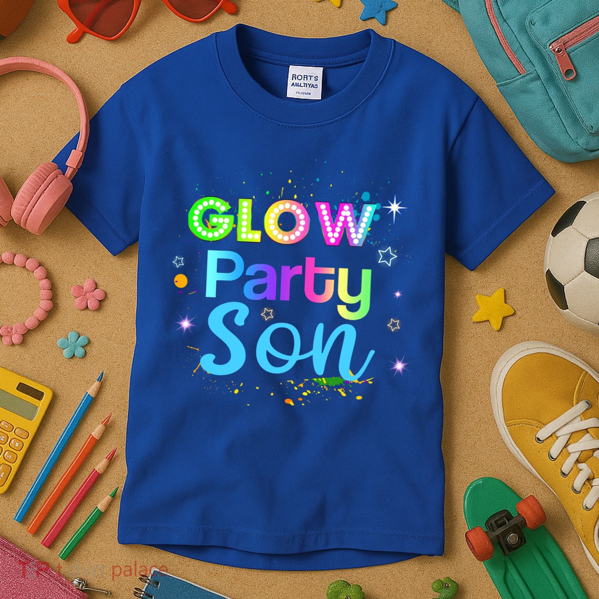 Glow Party Squad Son Paint Splatter Glow Party Matching Funny Gift Kids T-Shirt