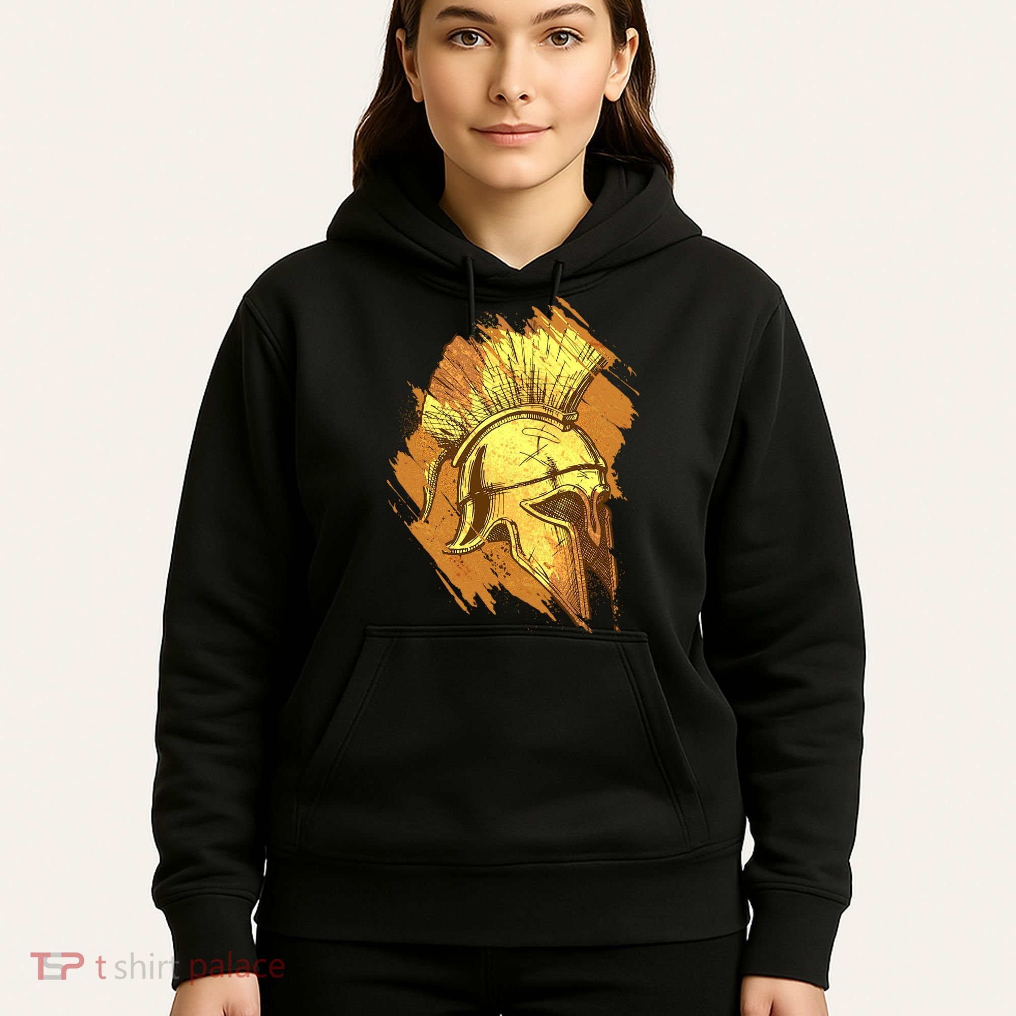 Grunge Painted Spartan Gladiator Warrior Helmet Hoodie