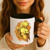 Grunge Painted Spartan Gladiator Warrior Helmet Coffee Mug thumb 3