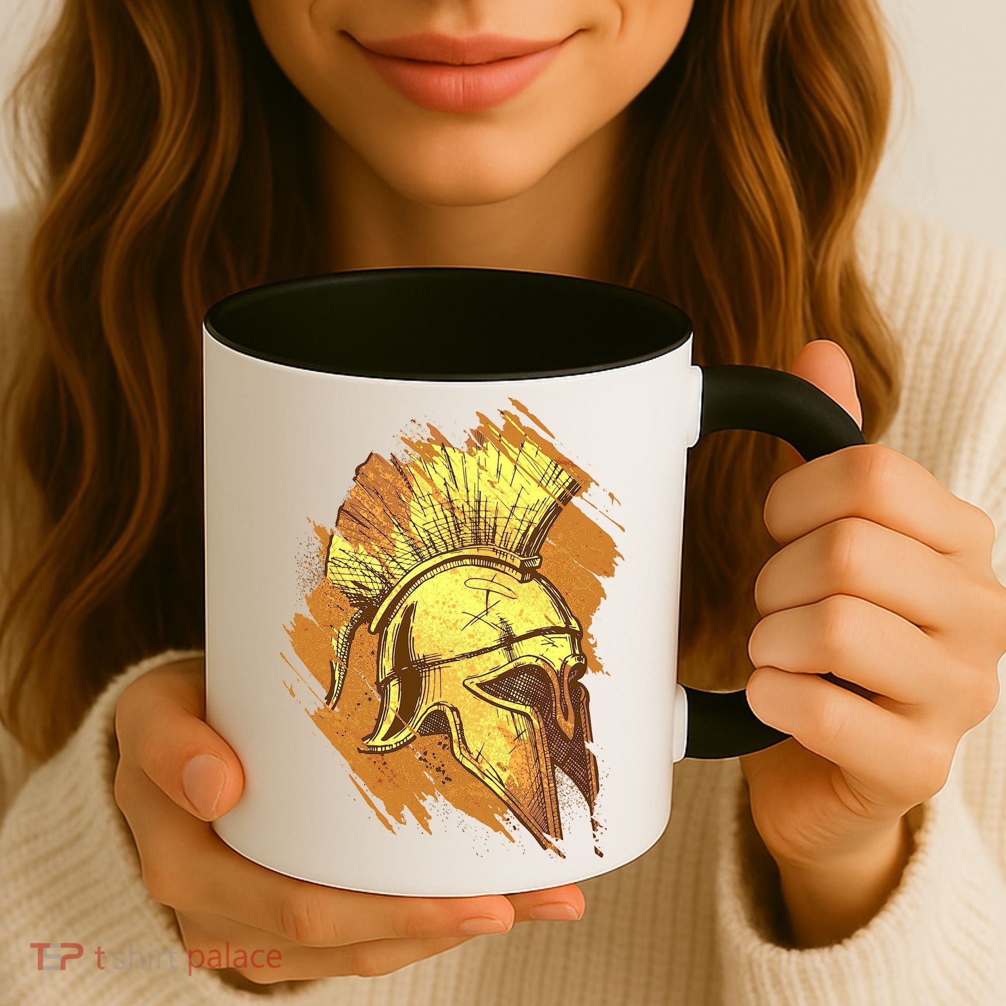 Grunge Painted Spartan Gladiator Warrior Helmet Coffee Mug