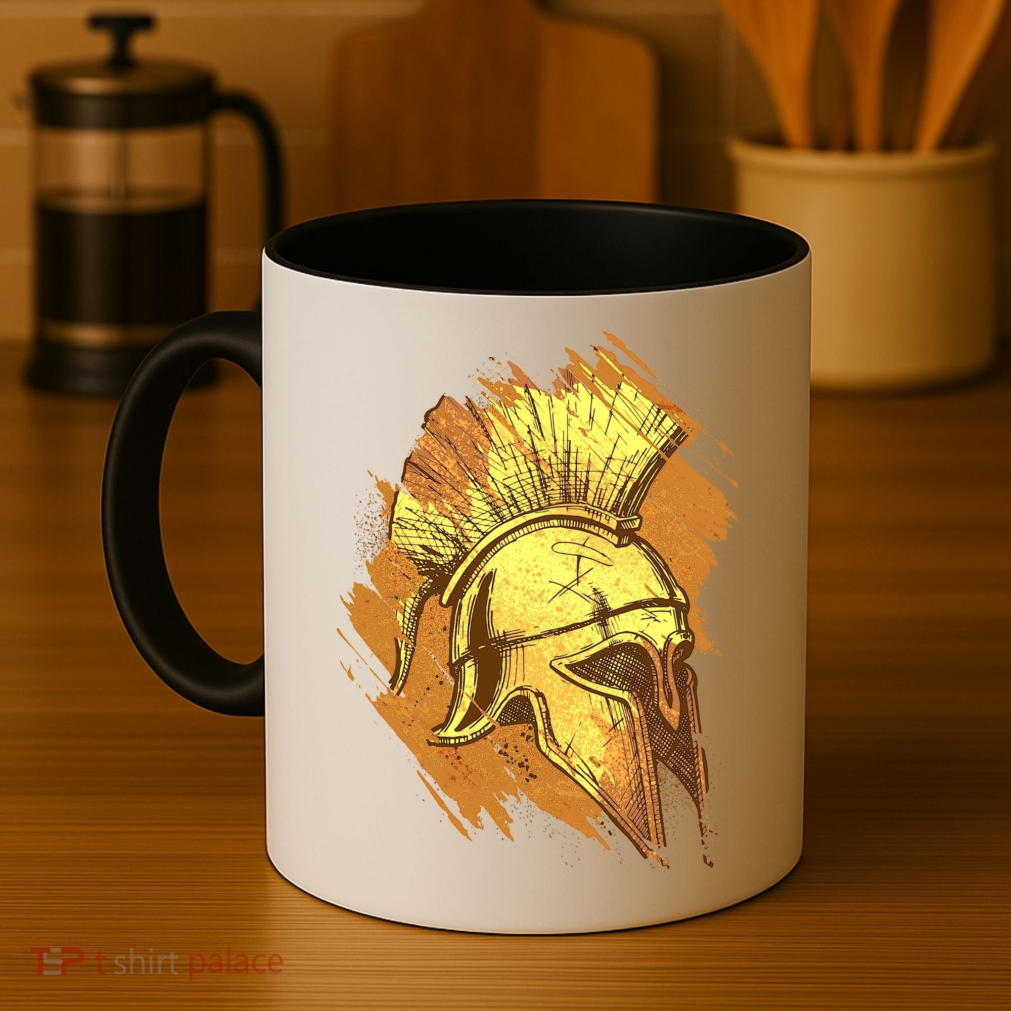 Grunge Painted Spartan Gladiator Warrior Helmet Coffee Mug