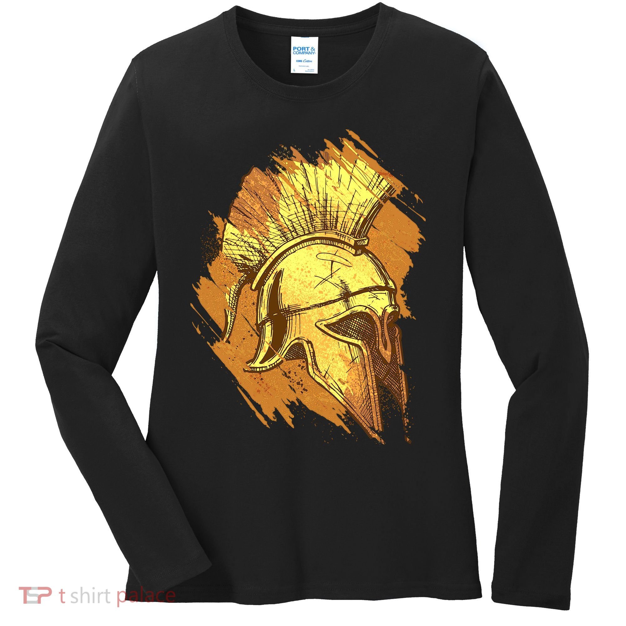 Grunge Painted Spartan Gladiator Warrior Helmet Women's Long Sleeve Shirt
