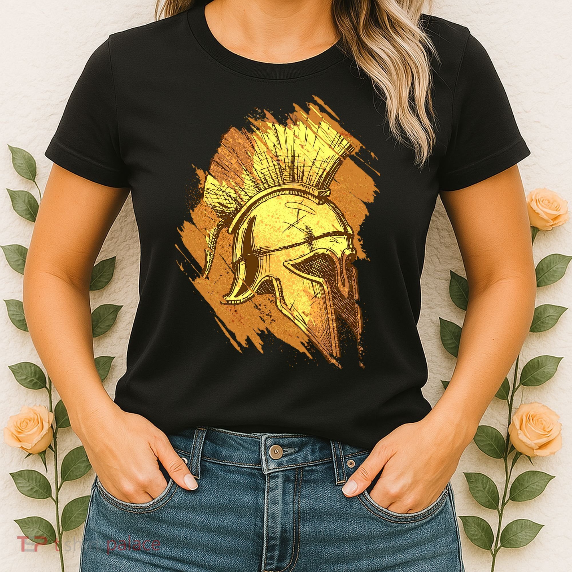 Grunge Painted Spartan Gladiator Warrior Helmet Women's T-Shirt