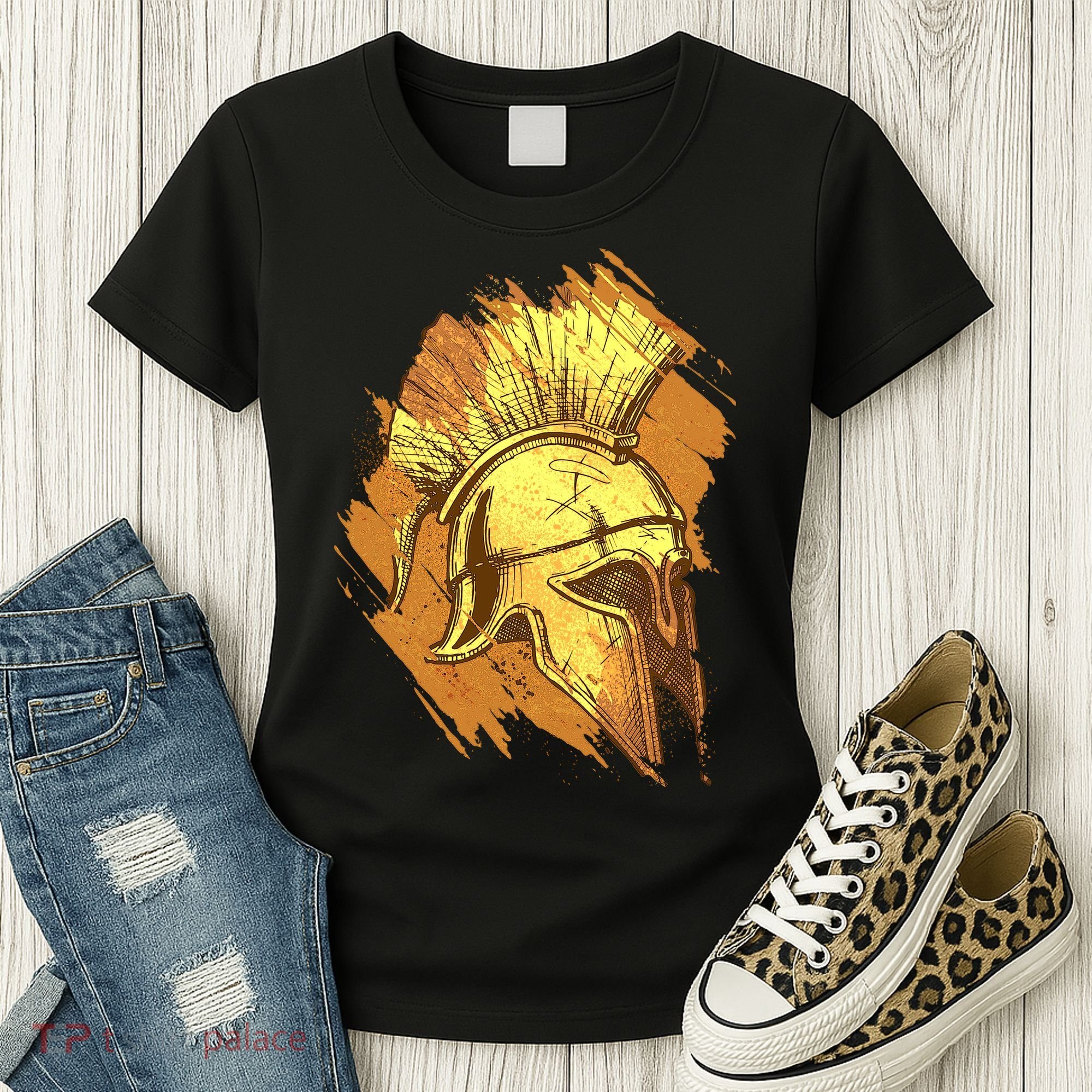 Grunge Painted Spartan Gladiator Warrior Helmet Women's T-Shirt