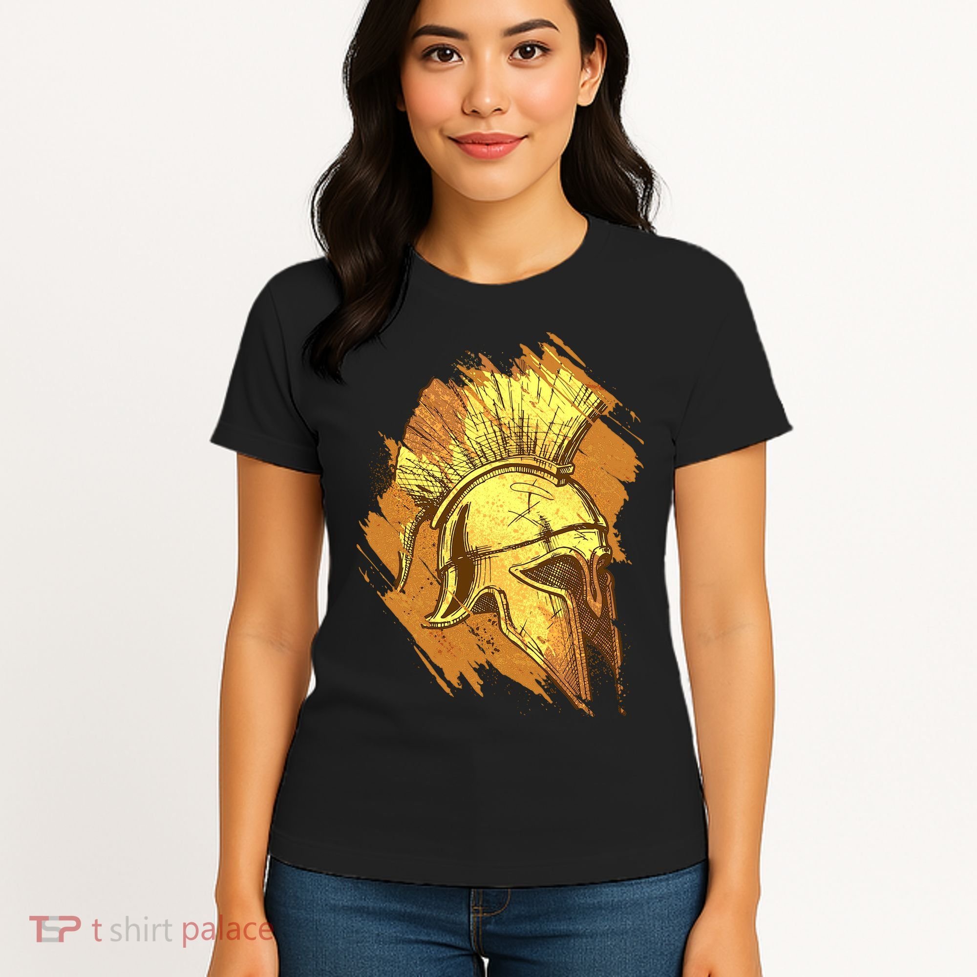 Grunge Painted Spartan Gladiator Warrior Helmet Women's T-Shirt