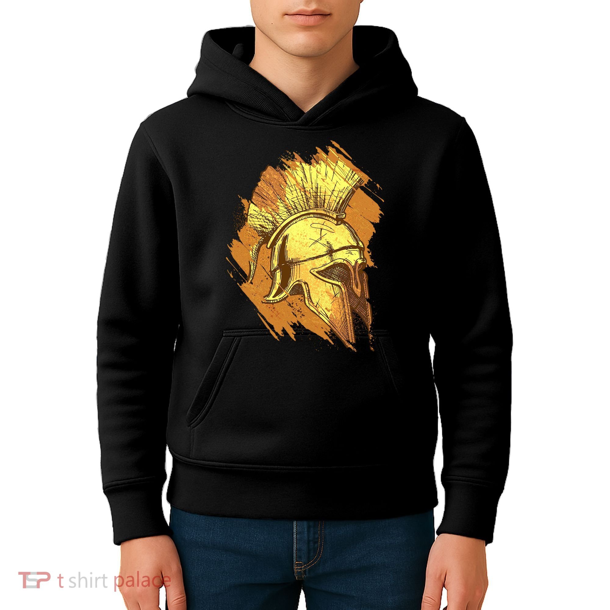 Grunge Painted Spartan Gladiator Warrior Helmet Kids Hoodie