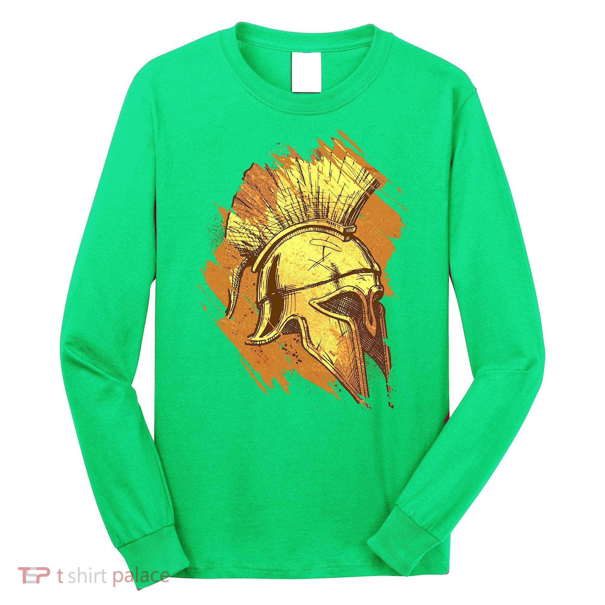Grunge Painted Spartan Gladiator Warrior Helmet Long Sleeve Shirt