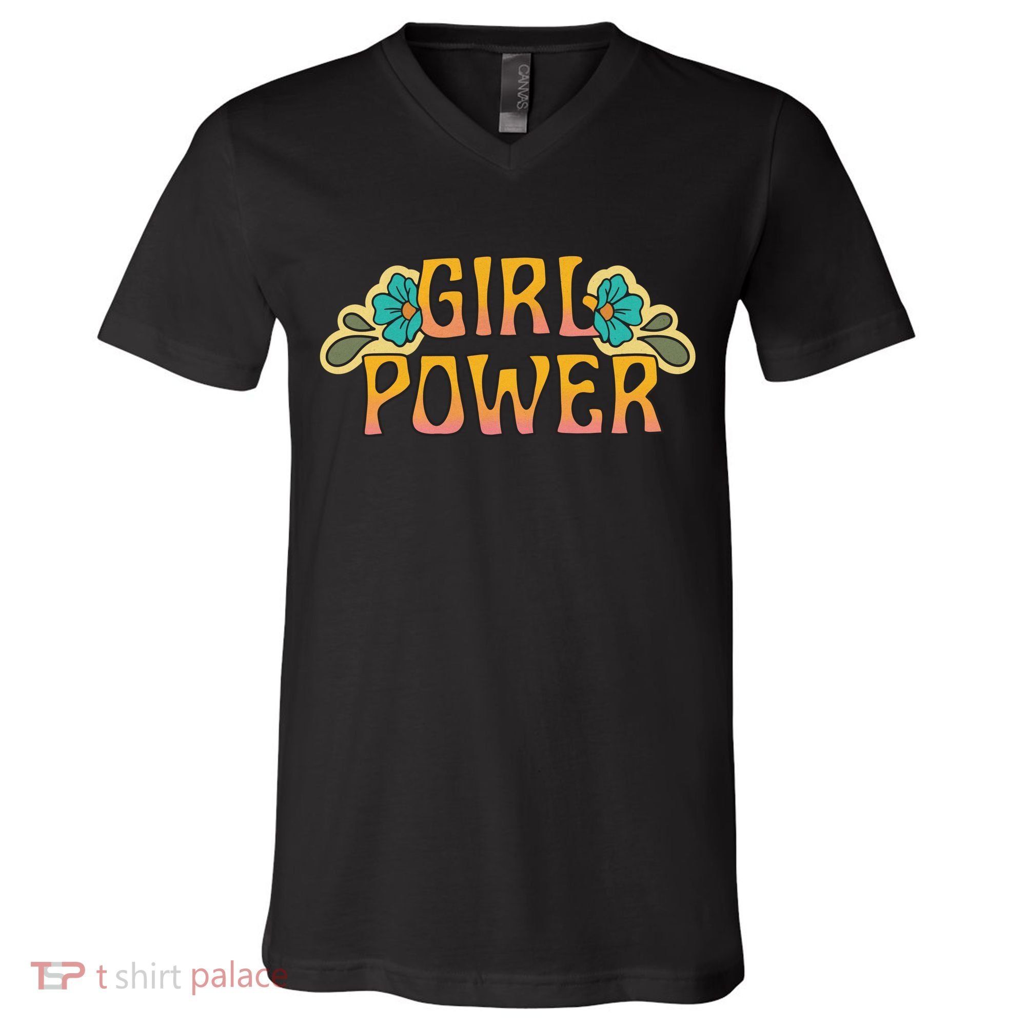 Girl Power Tropical Retro Feminist V-Neck T-Shirt