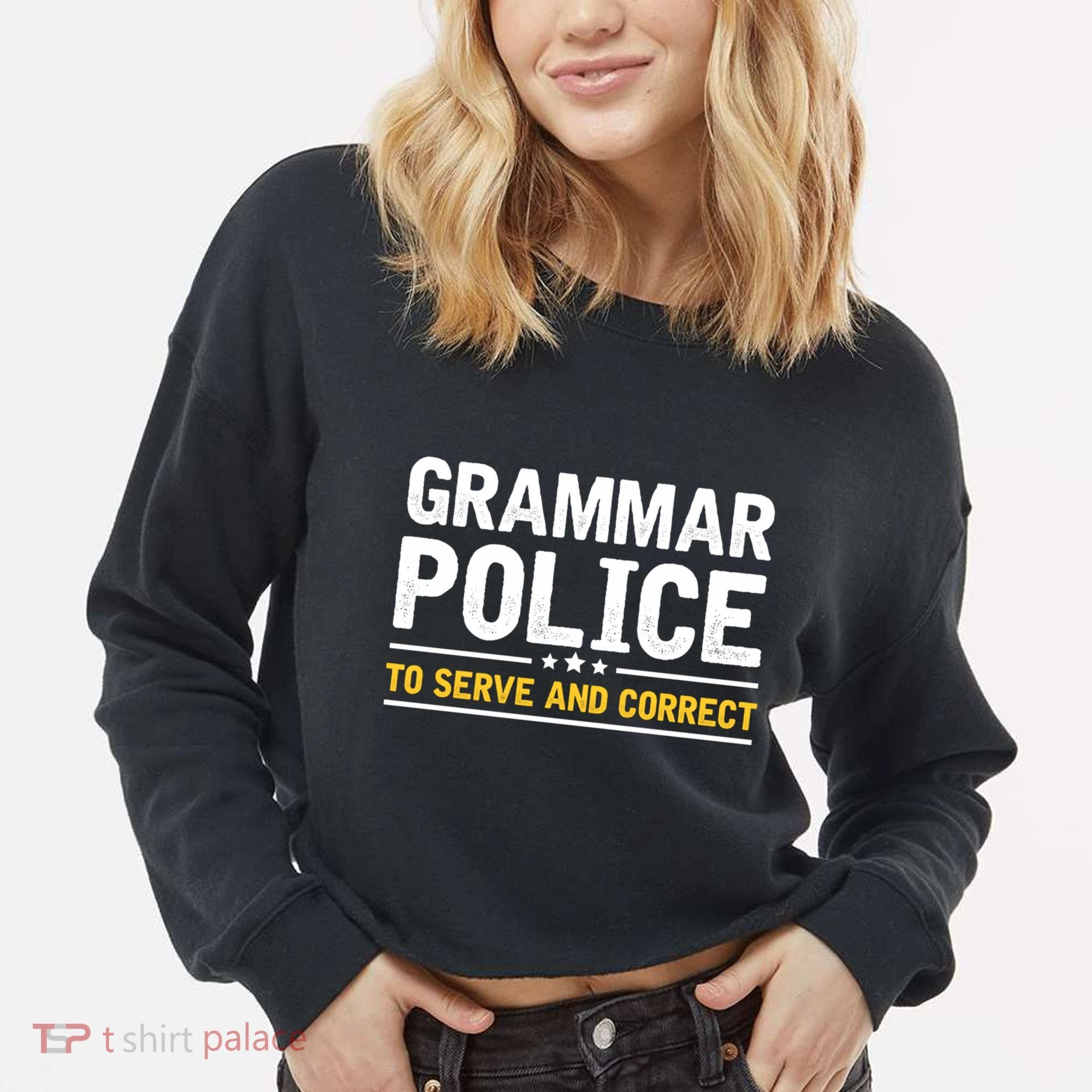 Grammar Police To Serve And Correct Funny Costume Idea Gift Cropped Pullover Crew