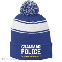Grammar Police To Serve And Correct Funny Costume Idea Gift Stripe Pom Pom Beanie thumb 0