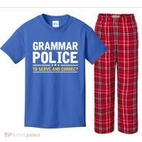 Grammar Police To Serve And Correct Funny Costume Idea Gift Kids Plaid Pajama Set thumb 0