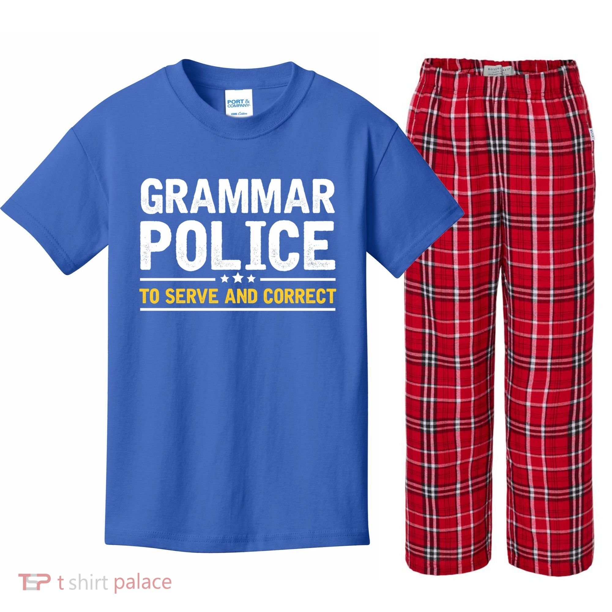 Grammar Police To Serve And Correct Funny Costume Idea Gift Kids Plaid Pajama Set