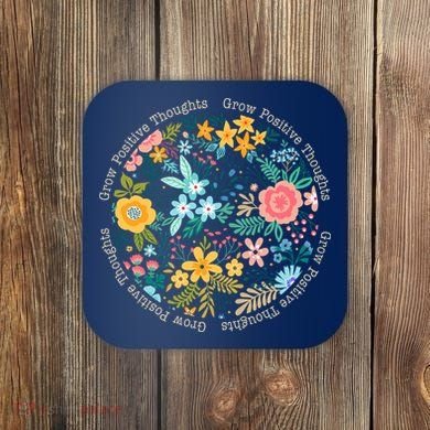 Grow Positive Thoughts Floral Flowers Emblem Coaster