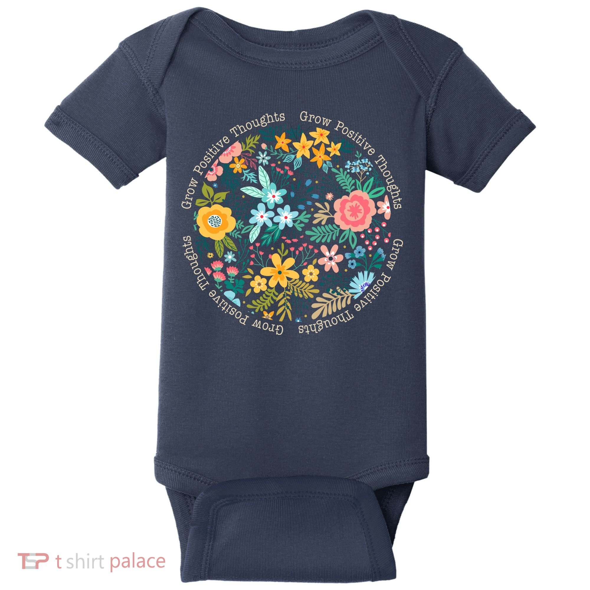 Grow Positive Thoughts Floral Flowers Emblem Baby Bodysuit