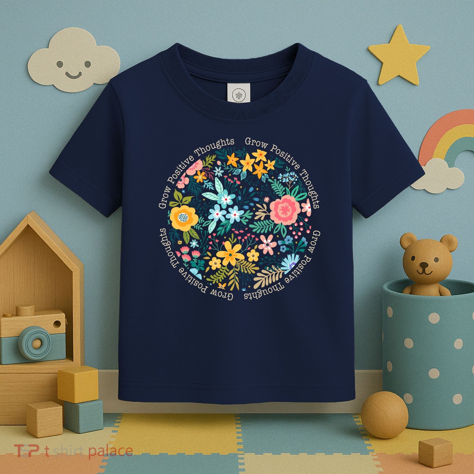 Grow Positive Thoughts Floral Flowers Emblem Toddler T-Shirt