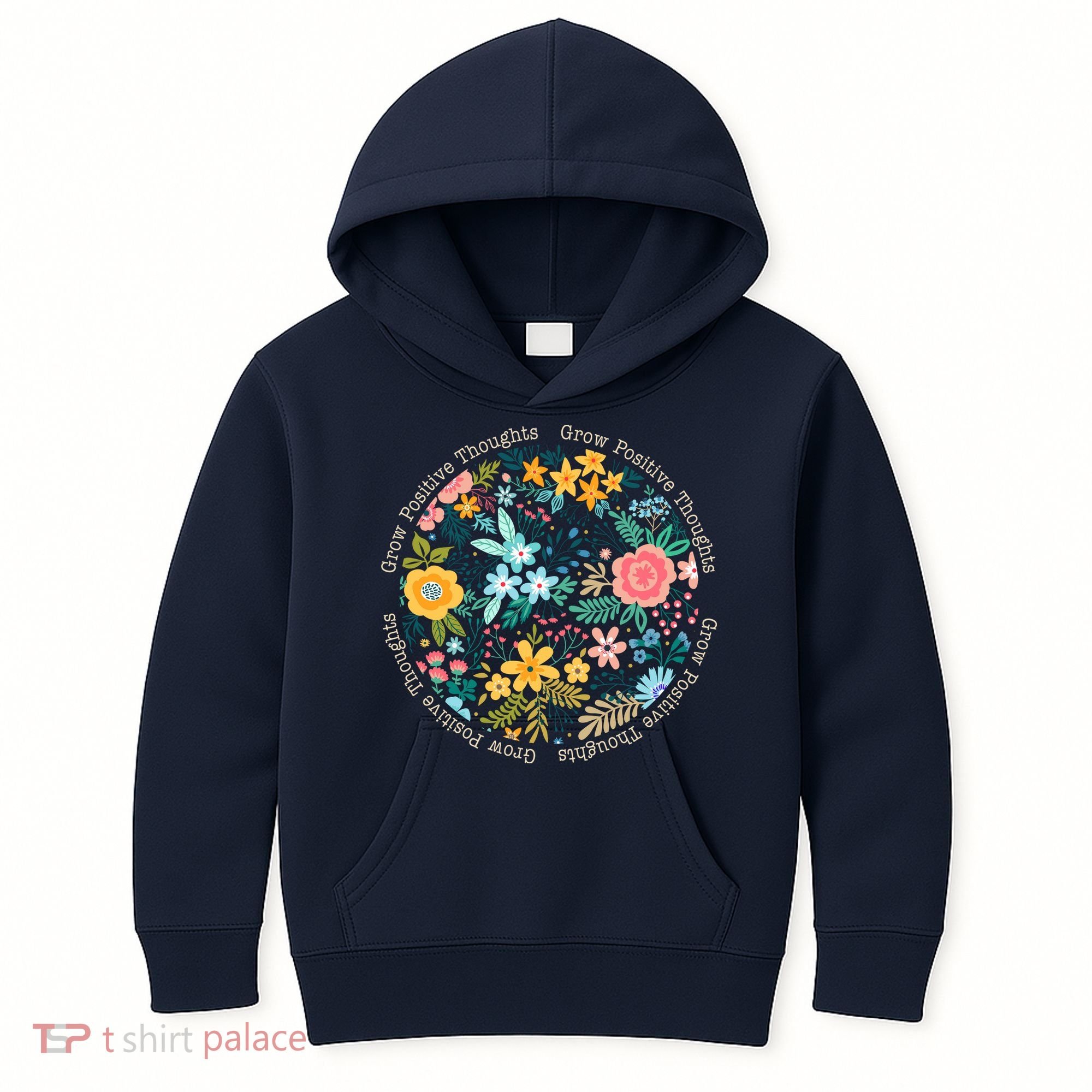 Grow Positive Thoughts Floral Flowers Emblem Kids Hoodie