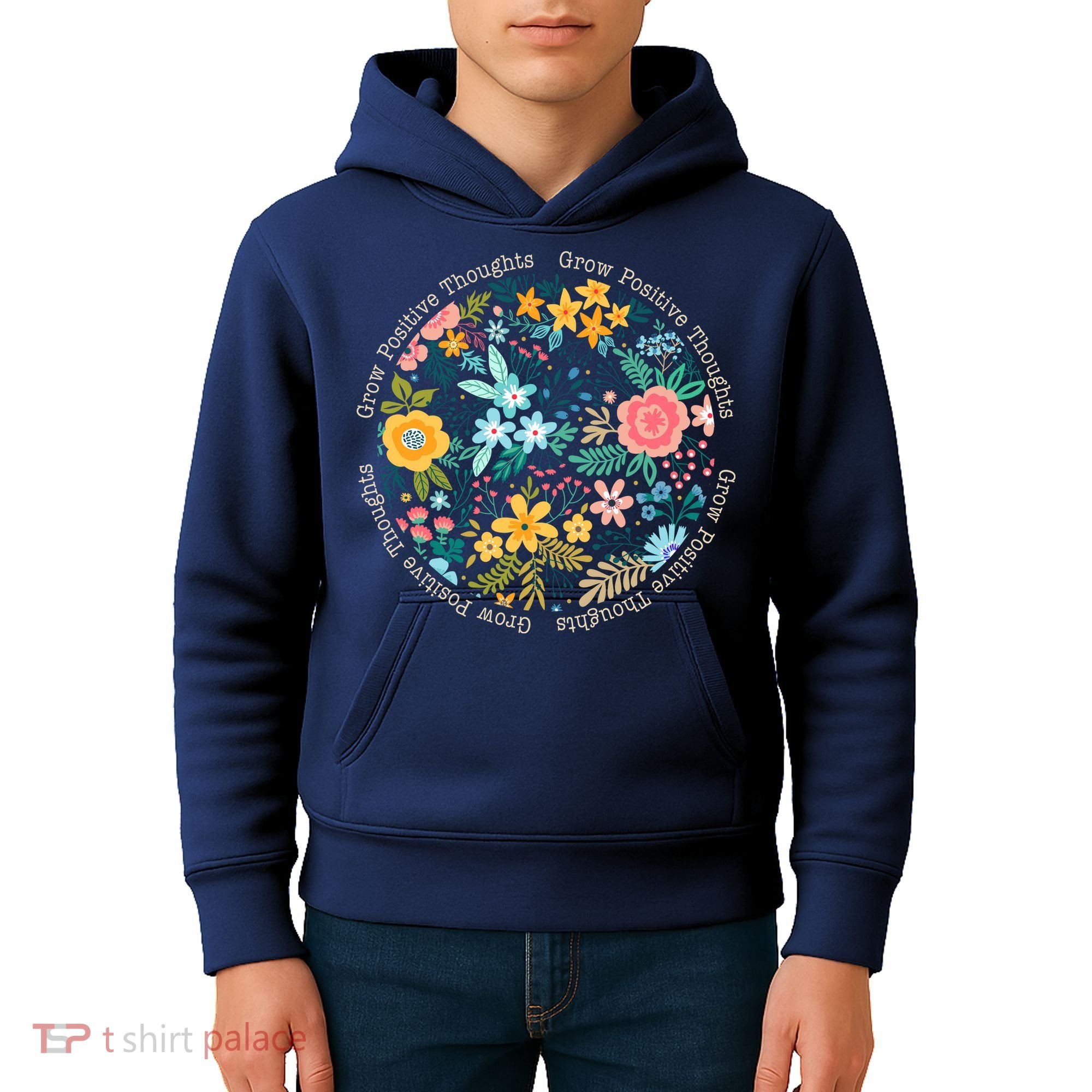 Grow Positive Thoughts Floral Flowers Emblem Kids Hoodie