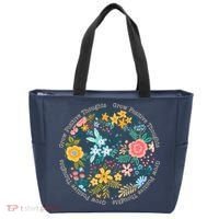 Grow Positive Thoughts Floral Flowers Emblem Tote Bag thumb 0