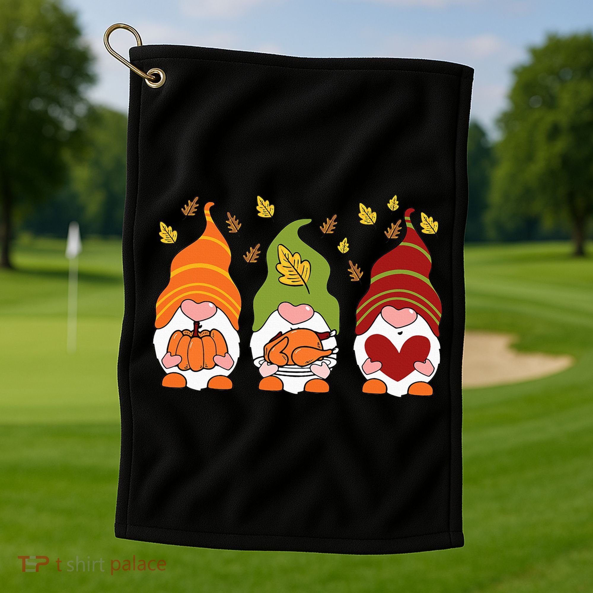 Gnomes Pumpkin Turkey Thanksgiving Day Cute Fall Autumn Golf Towel
