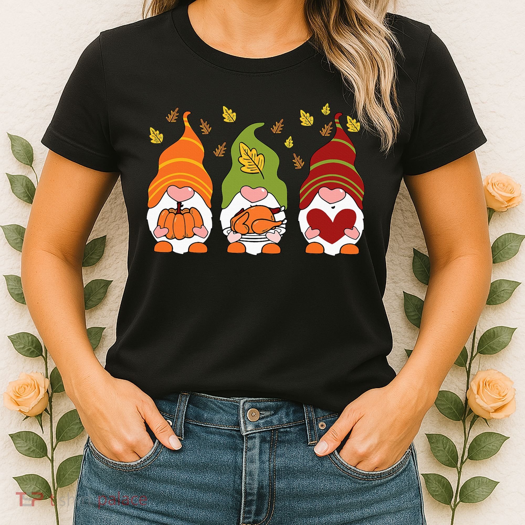 Gnomes Pumpkin Turkey Thanksgiving Day Cute Fall Autumn Women's T-Shirt