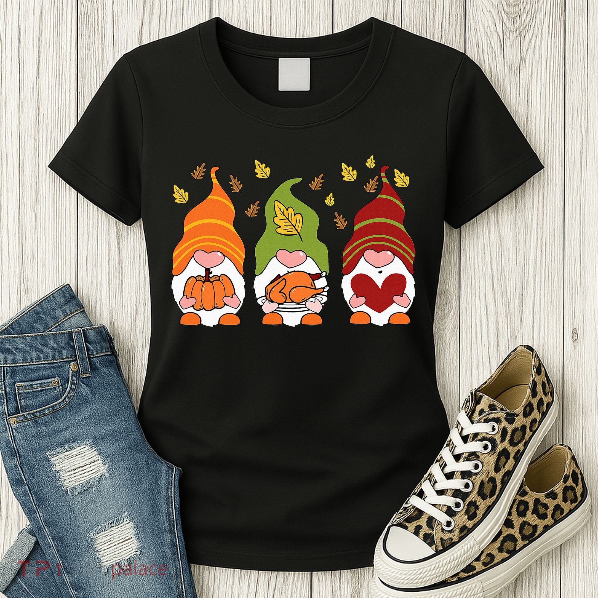 Gnomes Pumpkin Turkey Thanksgiving Day Cute Fall Autumn Women's T-Shirt