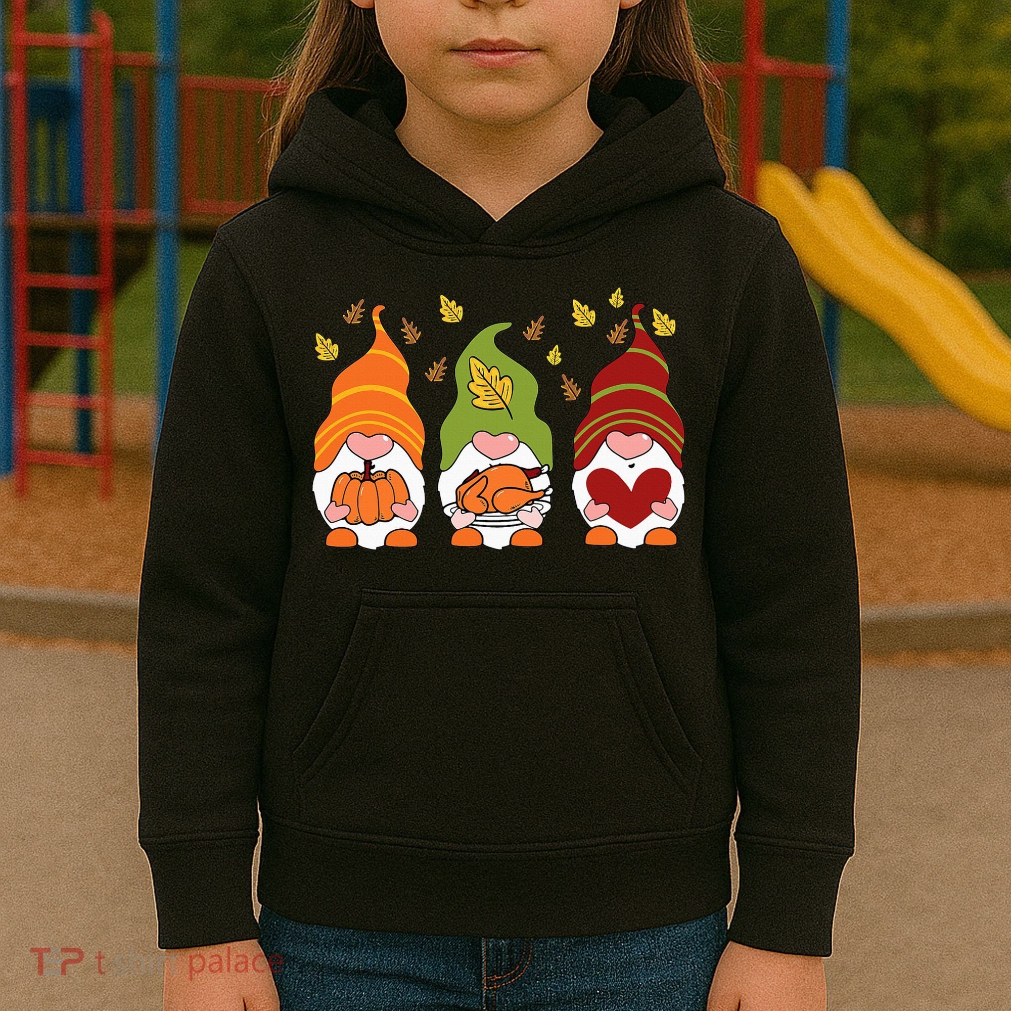 Gnomes Pumpkin Turkey Thanksgiving Day Cute Fall Autumn Kids Hoodie