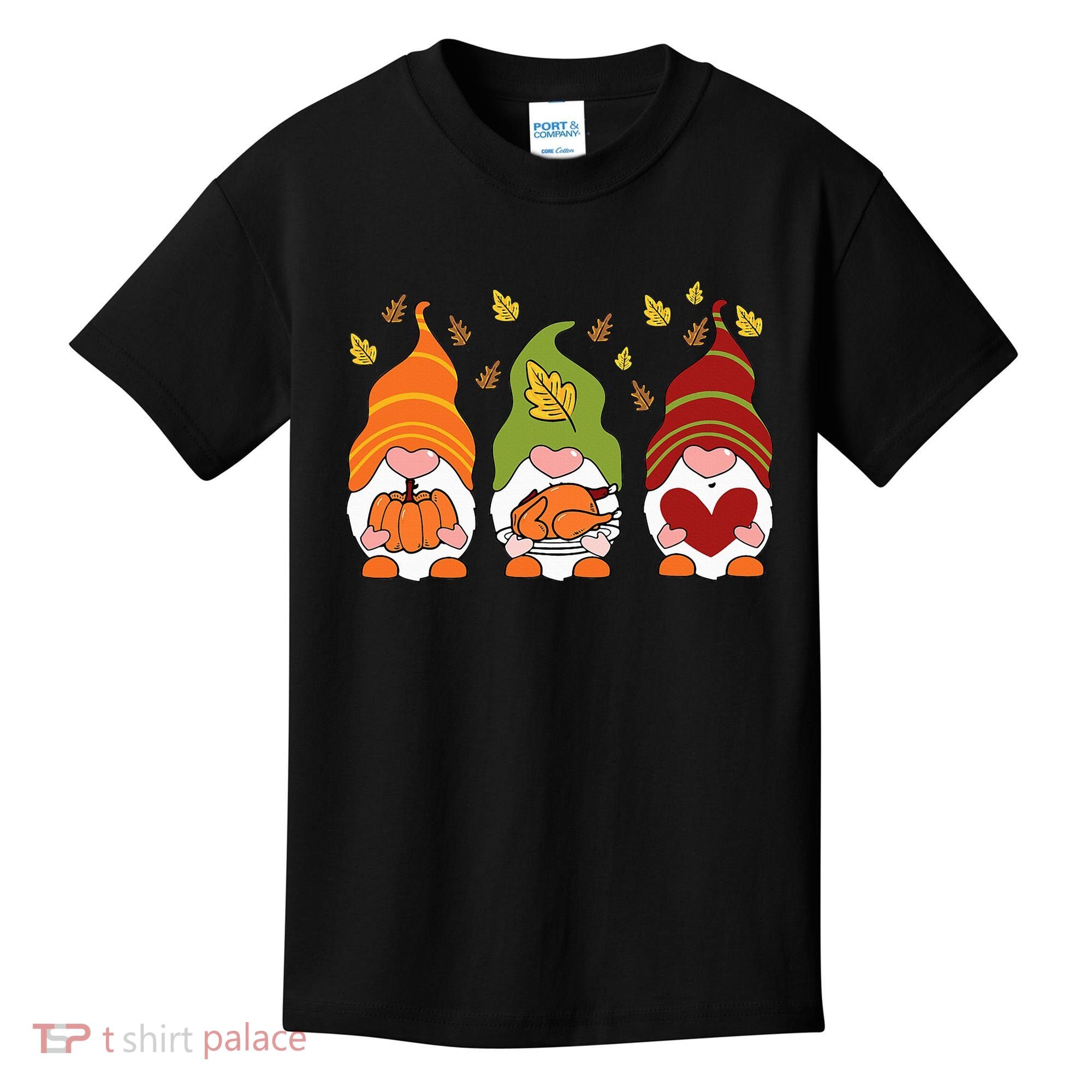Gnomes Pumpkin Turkey Thanksgiving Day Cute Fall Autumn Kids T-Shirt