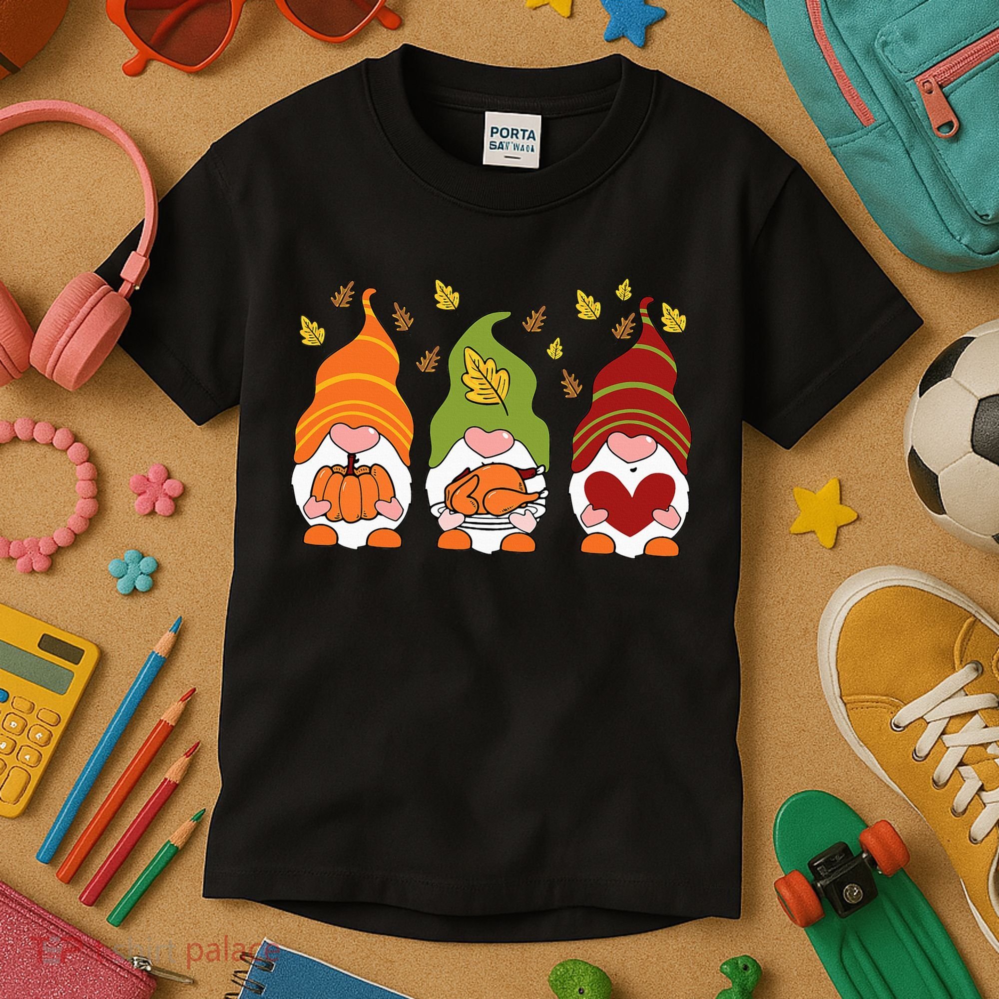 Gnomes Pumpkin Turkey Thanksgiving Day Cute Fall Autumn Kids T-Shirt