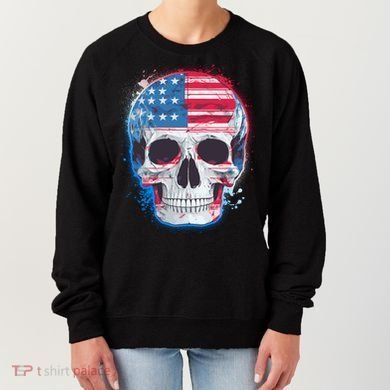 Grunge Paint USA American Flag Smiling Skull Women's Sweatshirt