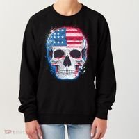Grunge Paint USA American Flag Smiling Skull Women's Sweatshirt thumb 0