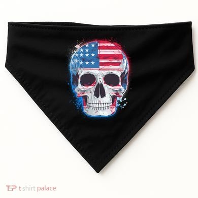 Grunge Paint USA American Flag Smiling Skull USA-Made Doggie Bandana