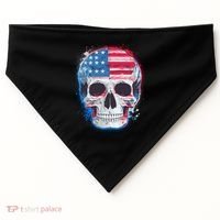 Grunge Paint USA American Flag Smiling Skull USA-Made Doggie Bandana thumb 0