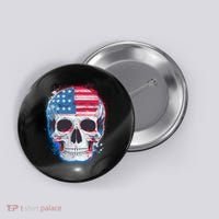 Grunge Paint USA American Flag Smiling Skull Button thumb 0