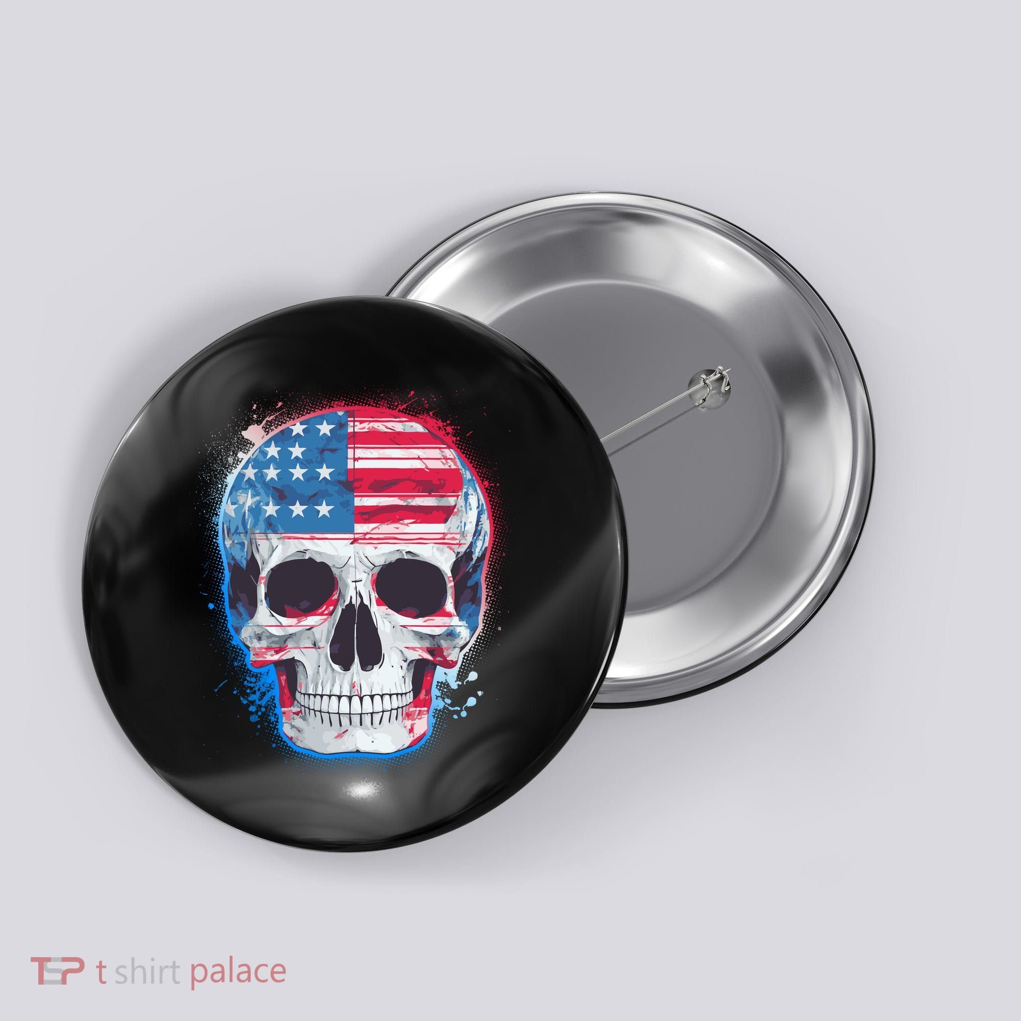 Grunge Paint USA American Flag Smiling Skull Button