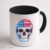 Grunge Paint USA American Flag Smiling Skull Coffee Mug thumb 1