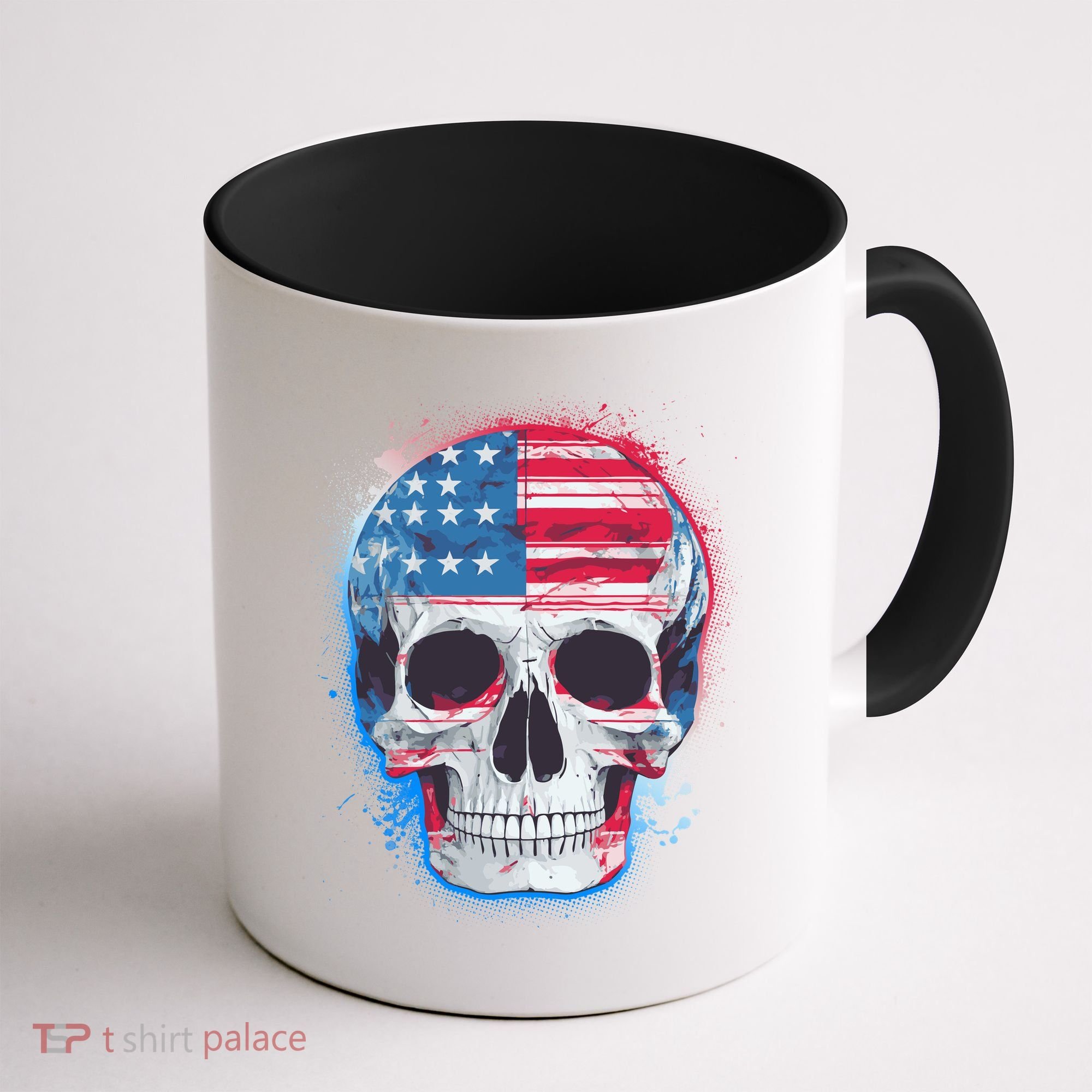 Grunge Paint USA American Flag Smiling Skull Coffee Mug