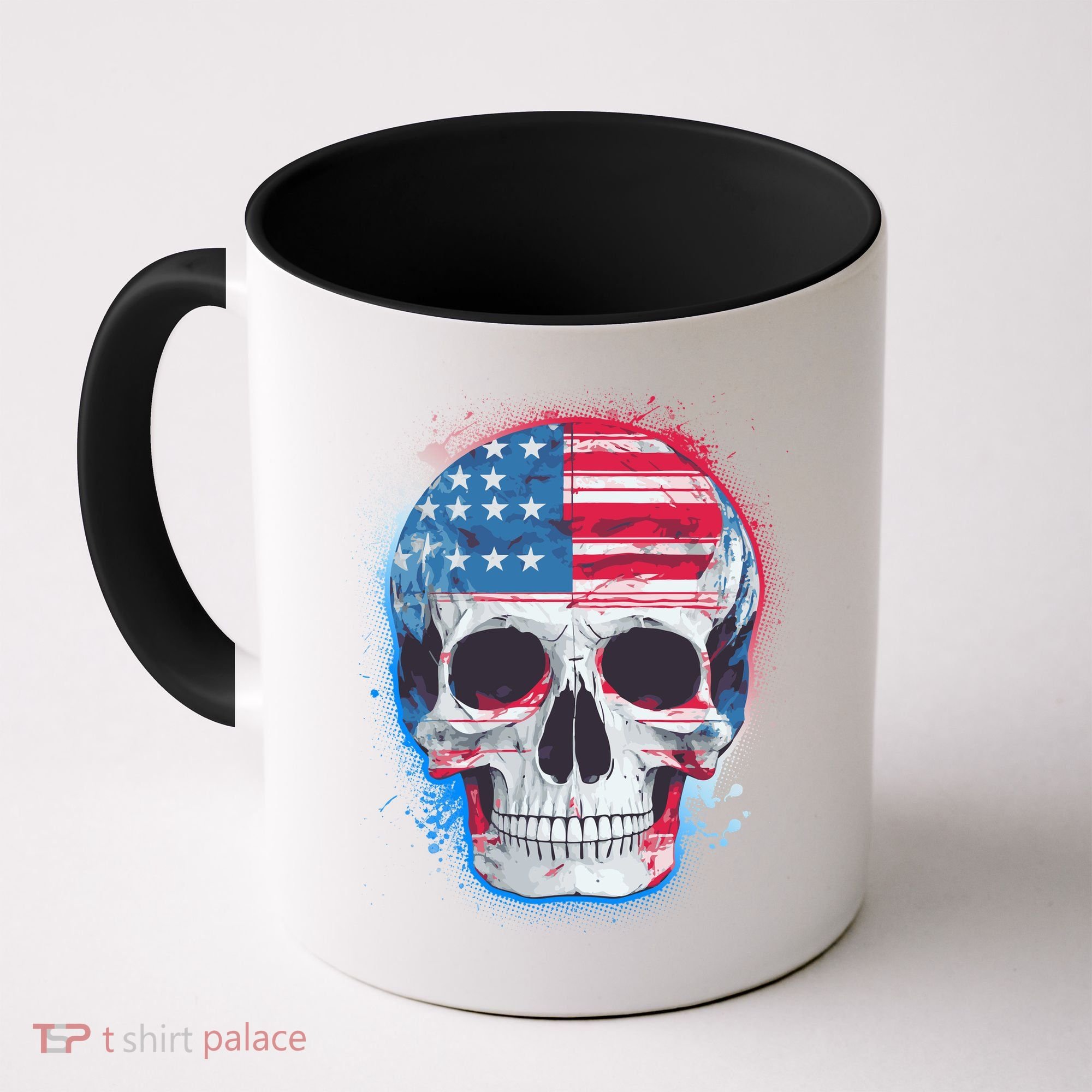 Grunge Paint USA American Flag Smiling Skull Coffee Mug