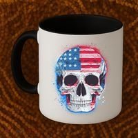 Grunge Paint USA American Flag Smiling Skull Coffee Mug thumb 2