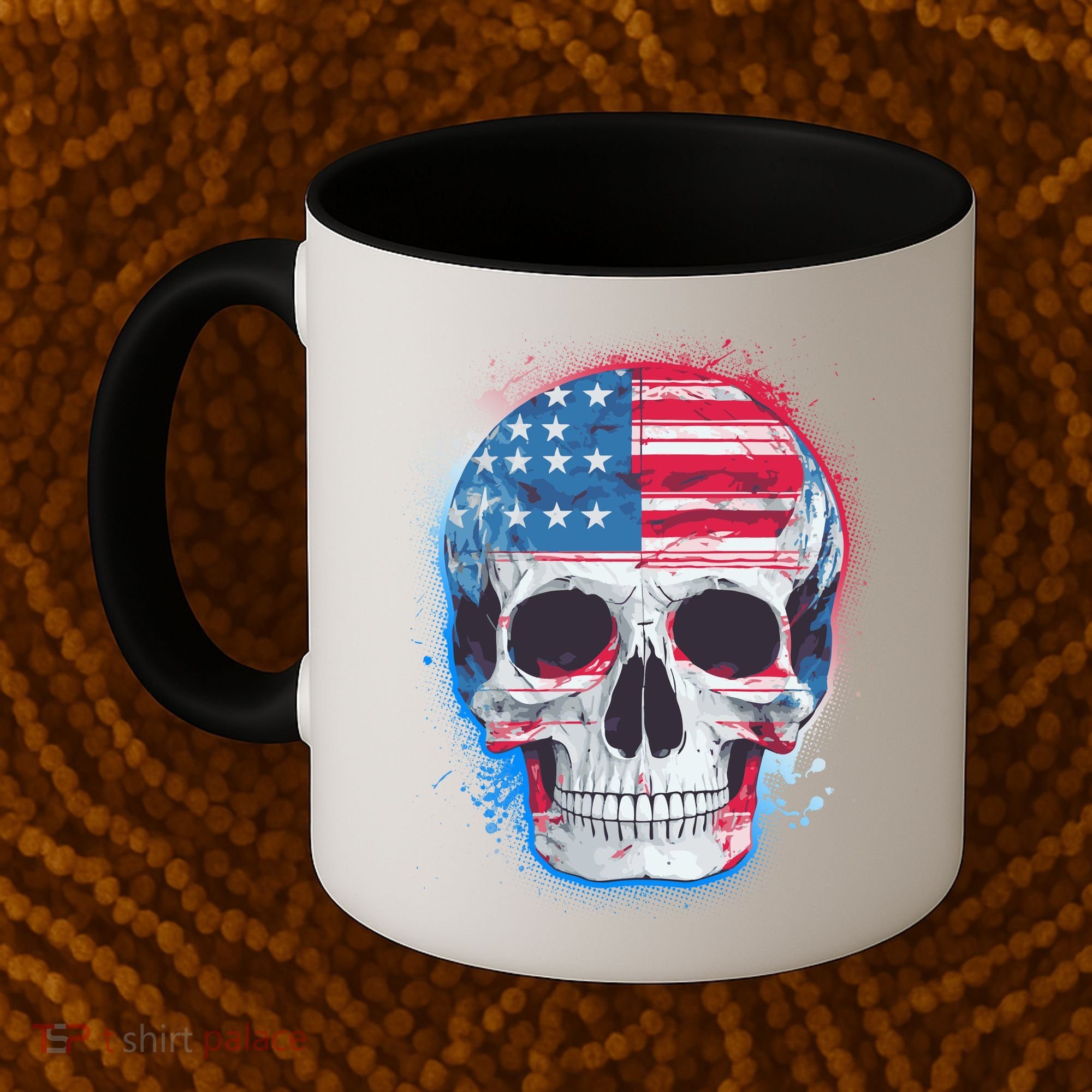 Grunge Paint USA American Flag Smiling Skull Coffee Mug