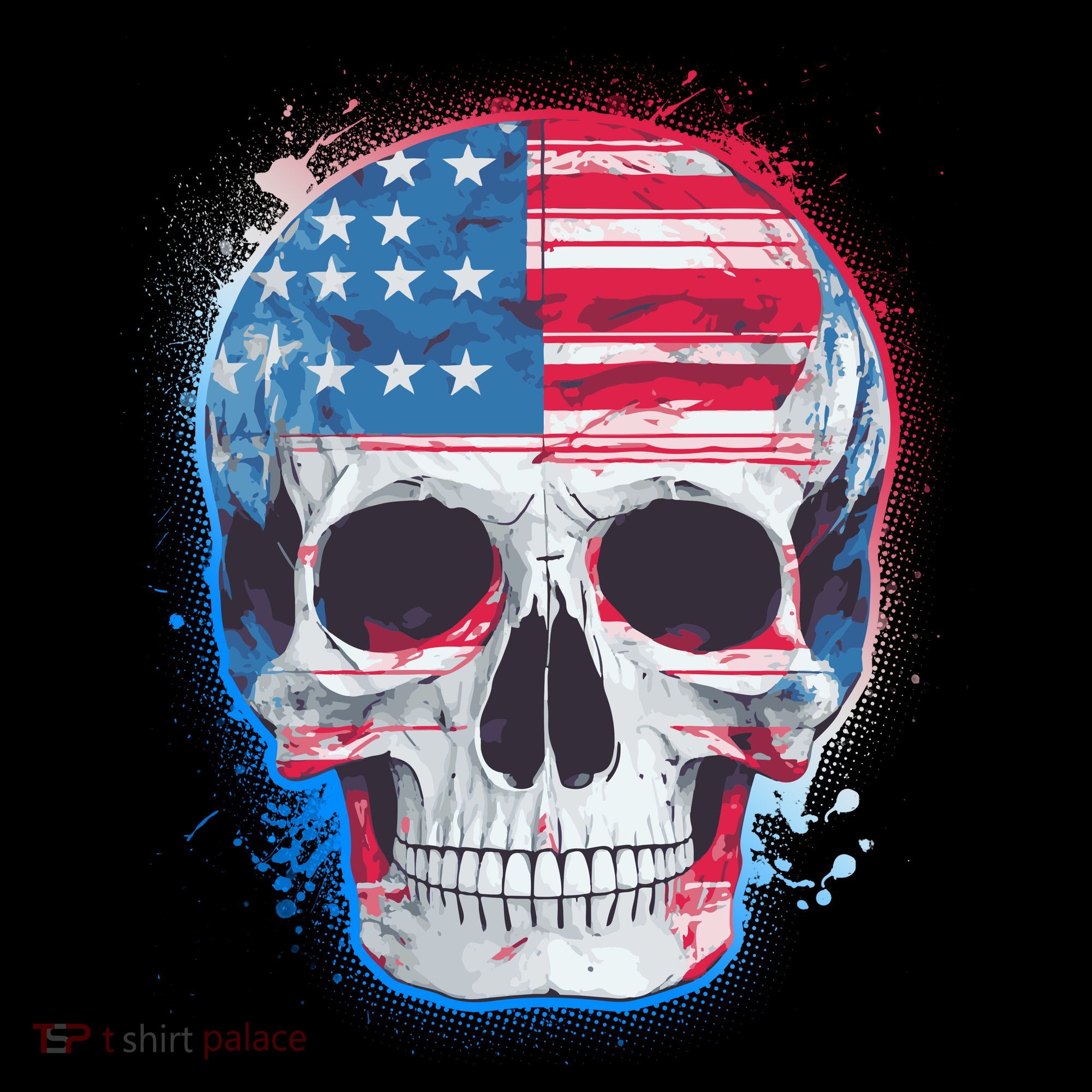 Grunge Paint USA American Flag Smiling Skull Coffee Mug