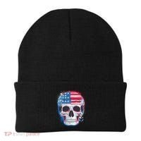 Grunge Paint USA American Flag Smiling Skull Beanie thumb 0