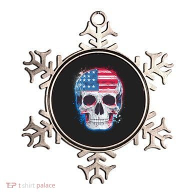 Grunge Paint USA American Flag Smiling Skull Ornament