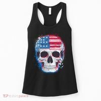 Grunge Paint USA American Flag Smiling Skull Women's Tank Top thumb 0