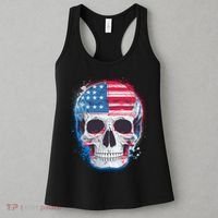 Grunge Paint USA American Flag Smiling Skull Women's Tank Top thumb 3