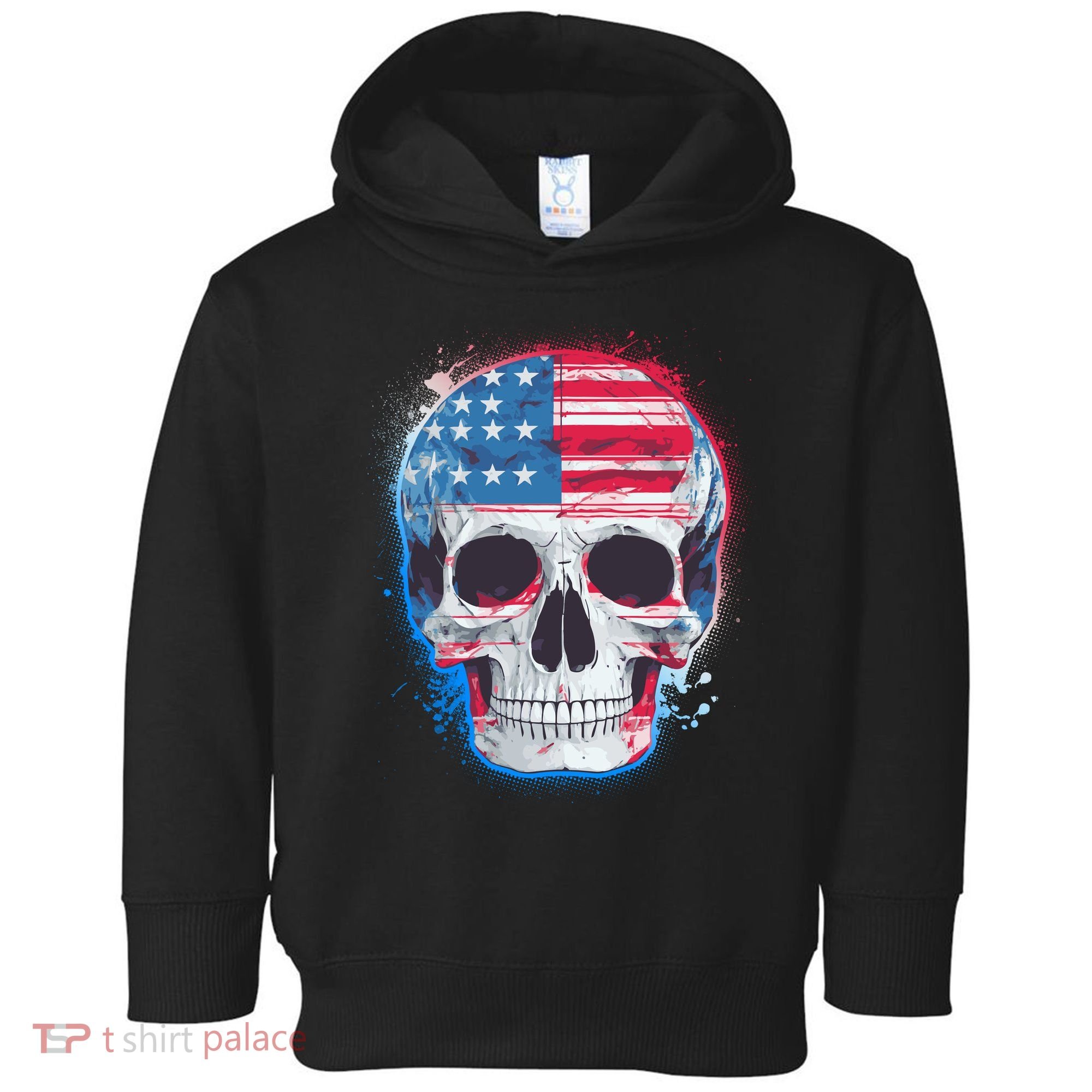 Grunge Paint USA American Flag Smiling Skull Toddler Hoodie